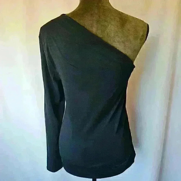 😍 New With Tags 😍 Banana Republic Cotton Modal One-Sleeve Top, Black, Size L - Picture 3 of 5